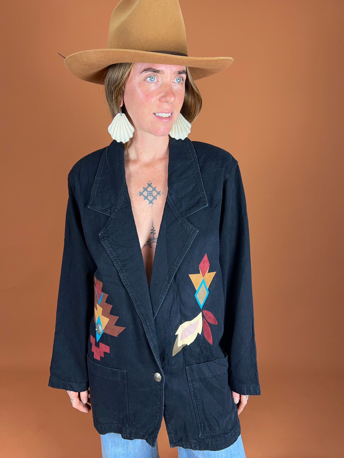 VINTAGE 70's Denim + Leather Jacket 14