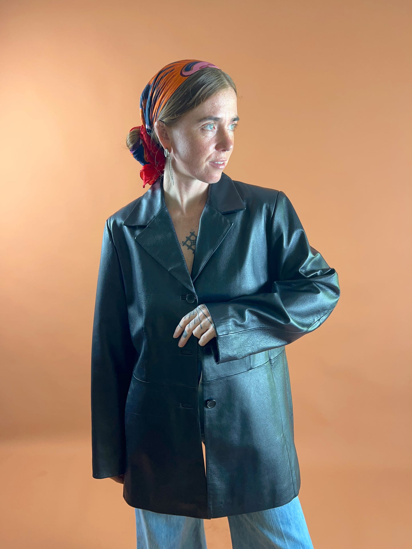 VINTAGE 80's/90's Long Leather Jacket 14-16