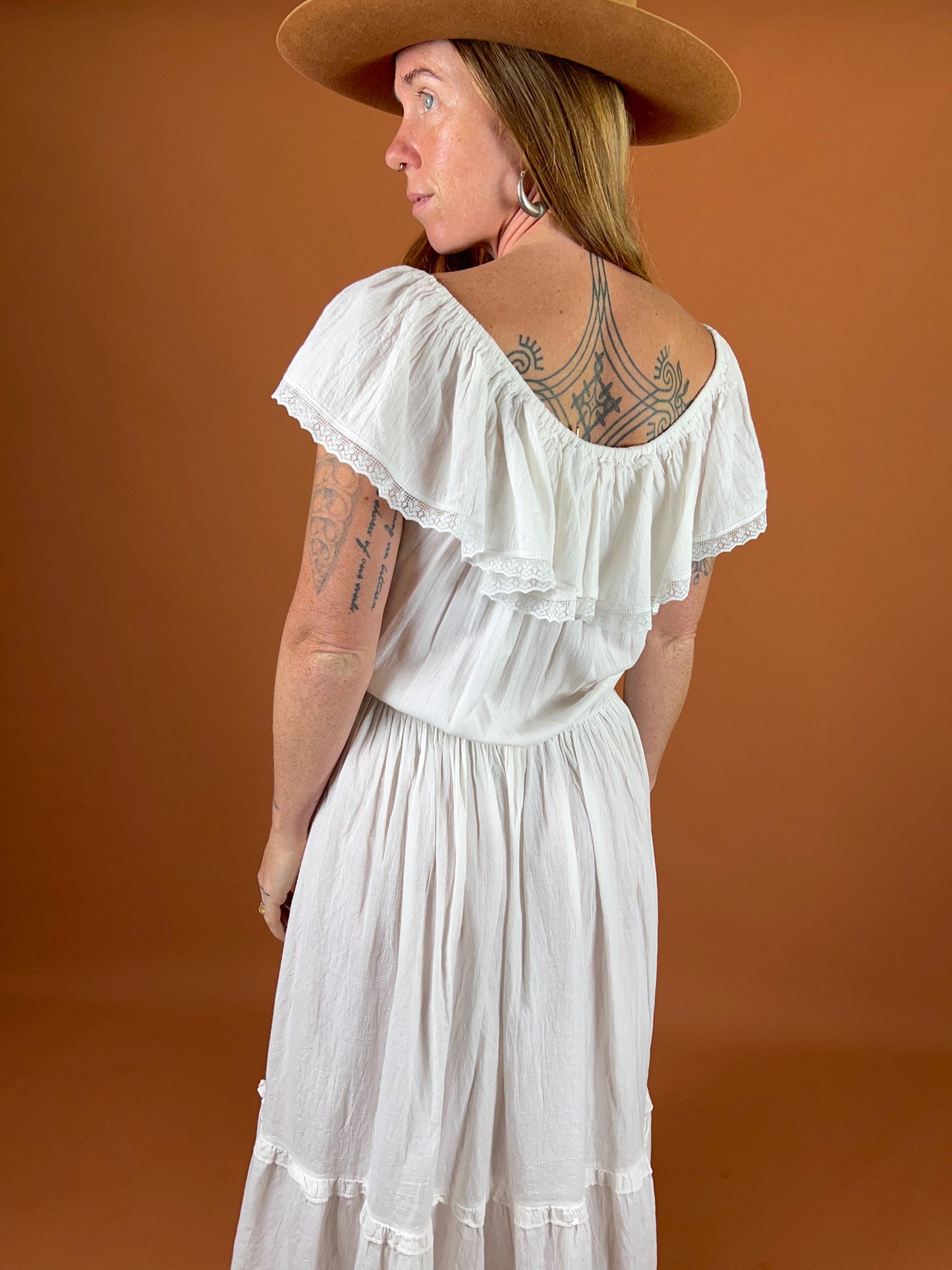 VINTAGE 70's Cotton Maxi Dress 14-16