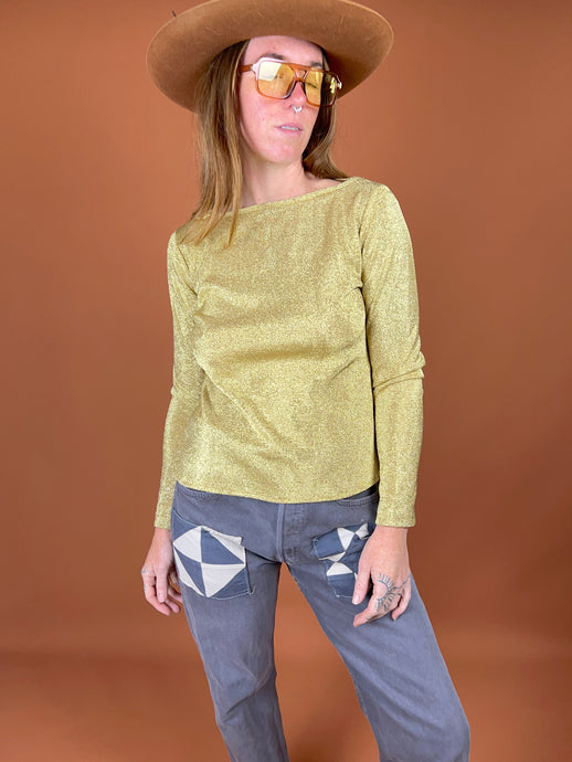 VTG 60's/70's Golden Lurex Shimmer Long Sleeve Top 8