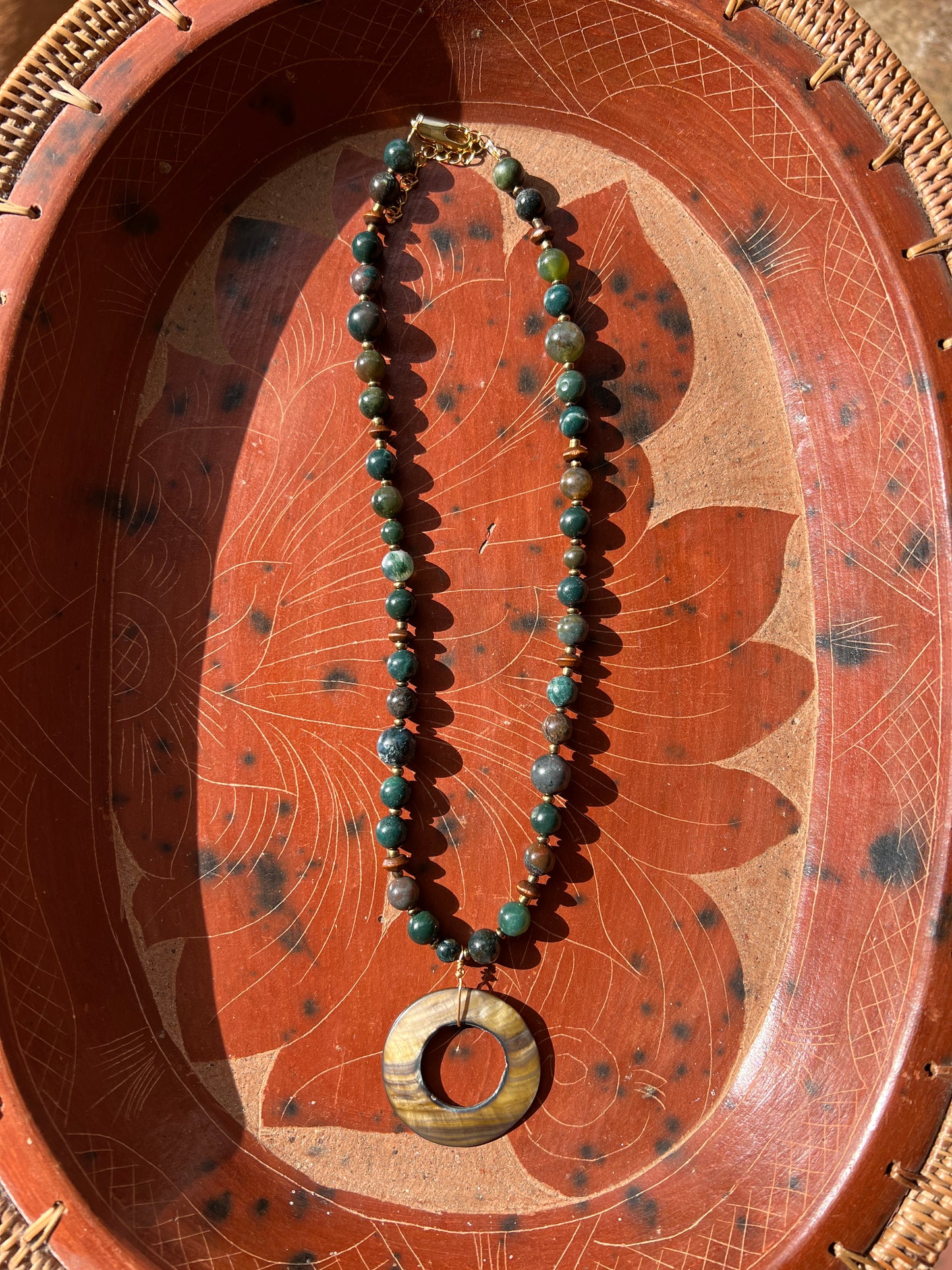 Moon Rae Moss Agate Pearl Necklace