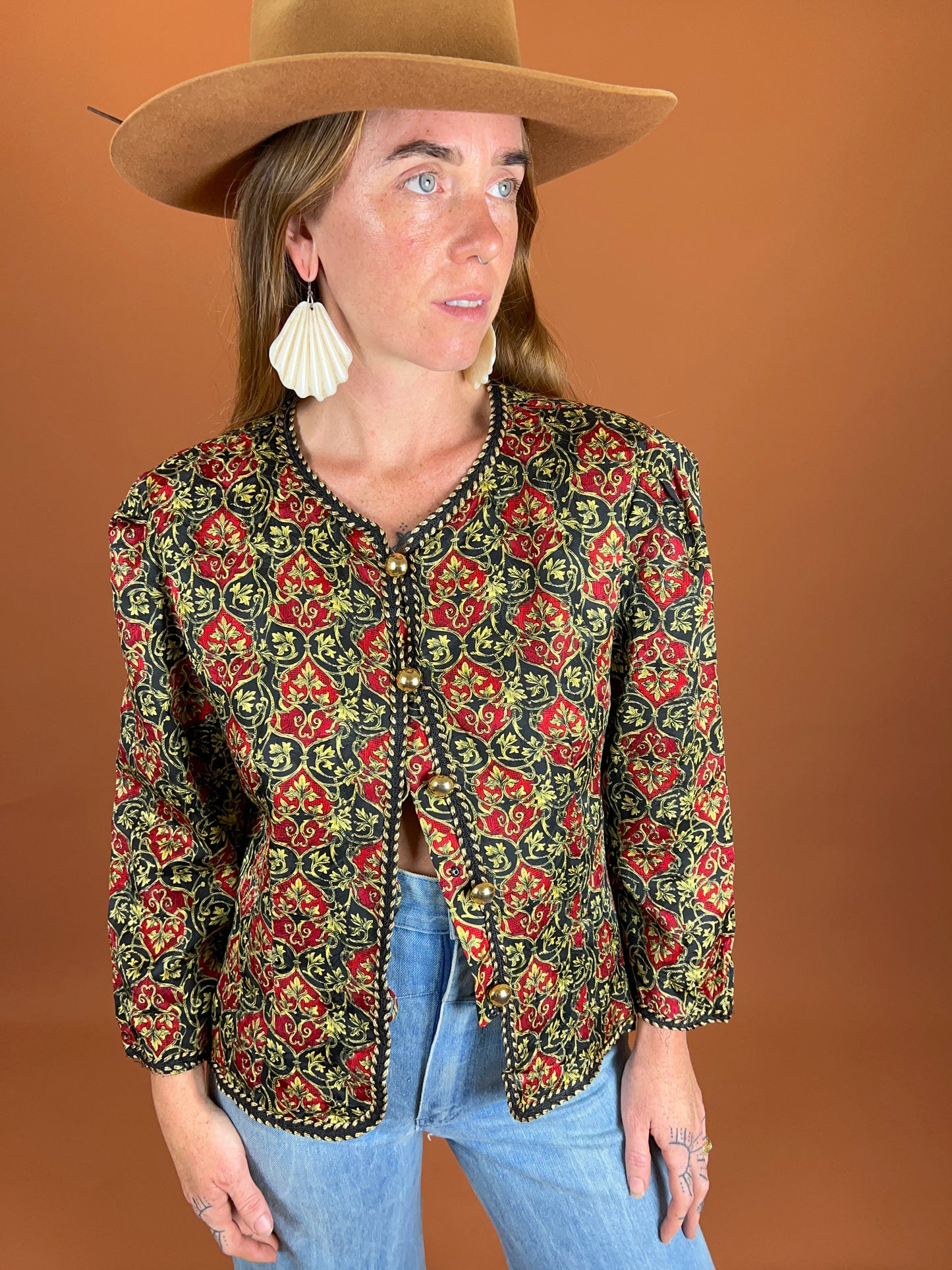VINTAGE 80's Silk Floral Jacket 12