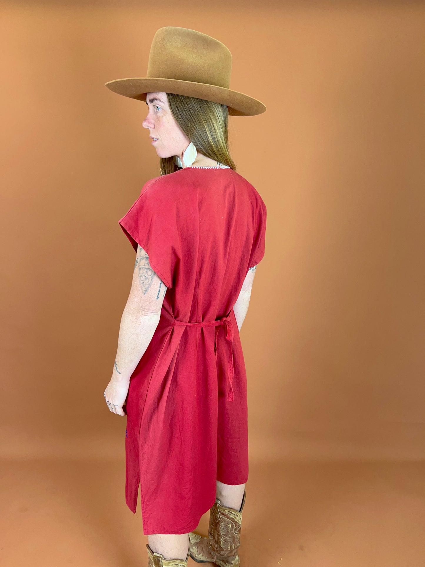 VINTAGE 80's Mexican Embroidered Cotton Midi Dress 12-14
