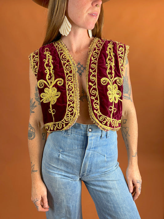 VINTAGE 60's Turkish Velvet Embroidered Vest 10-12