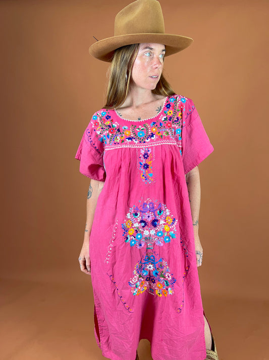VINTAGE 80's Mexican Embroidered Dress 14-16
