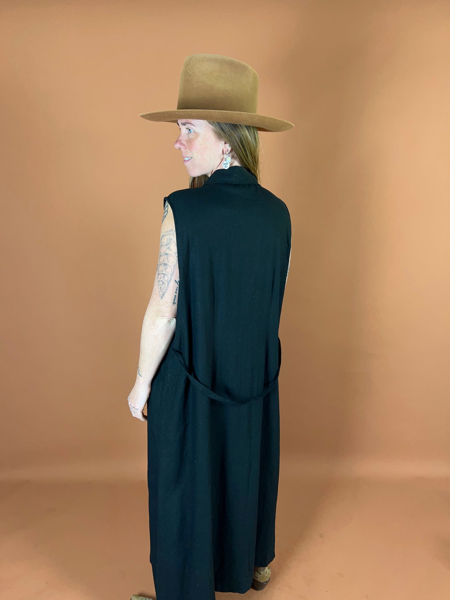 VINTAGE 90's Linen/Rayon Embroidered Button Down Maxi Dress 14