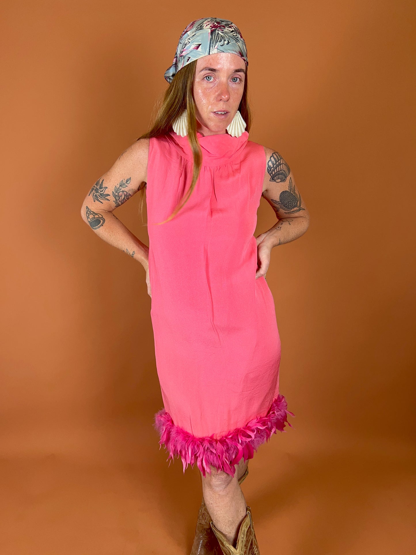 VINTAGE 60's Silk Feather Mini Dress 10