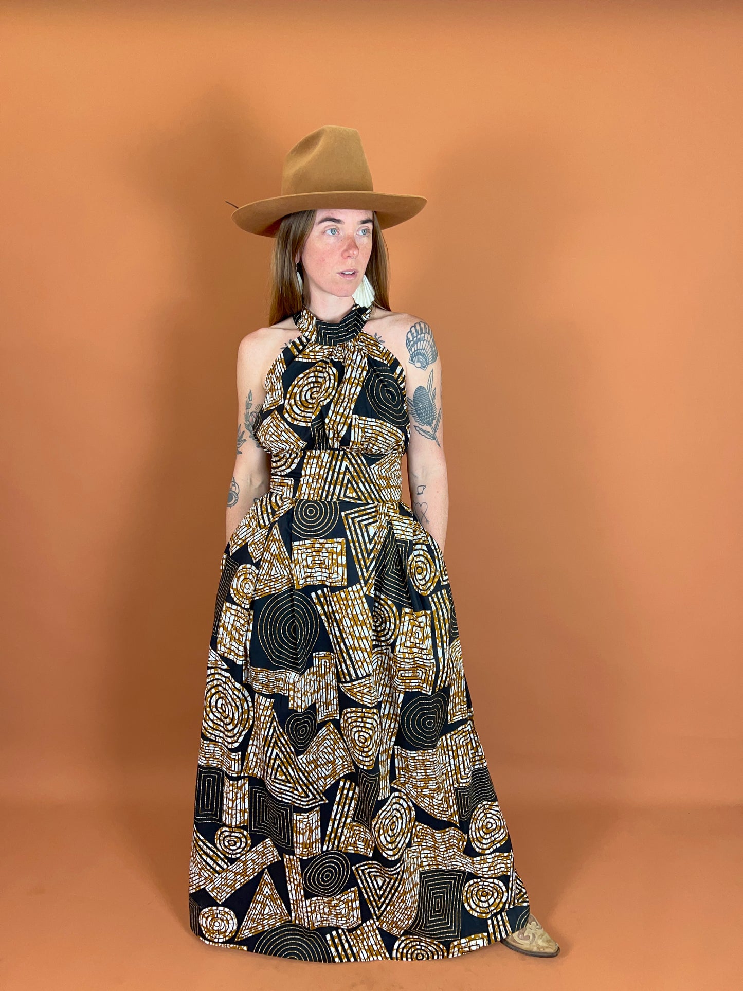 VINTAGE 80's High Neck Cotton Maxi Dress 10-12