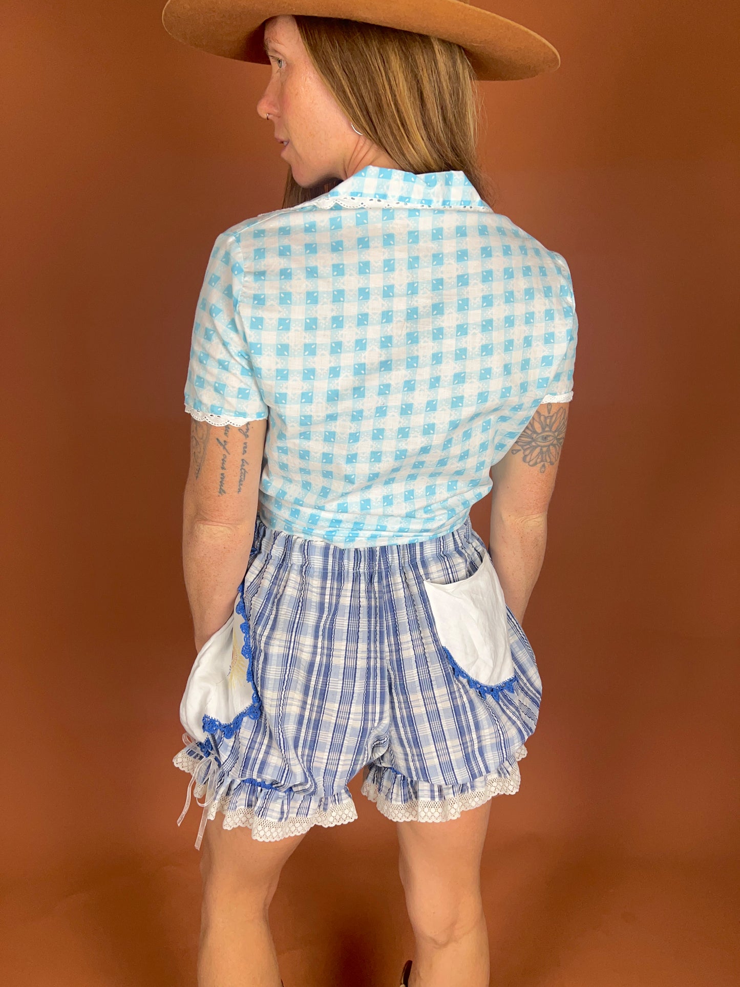 SECOND SHINE SLOW FASHION Up-Cycled Patwork & lace Short Bloomers 10-14