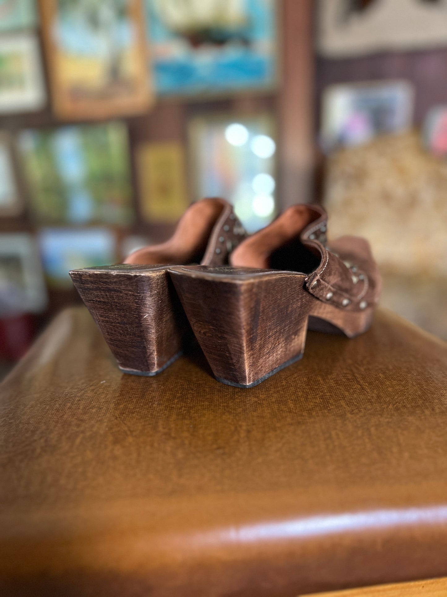 VINTAGE Y2K Italian Suede Studded Mules 9/39.5