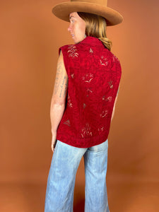 VTG 80's Embroidered Red Vest 14-16