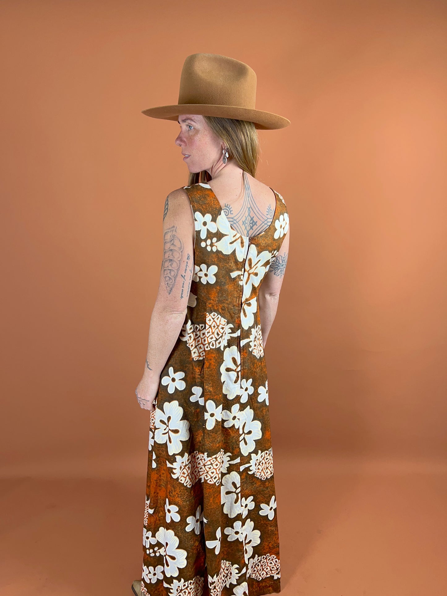 VINTAGE 60's Hawaiian Cotton Maxi Dress 10-12