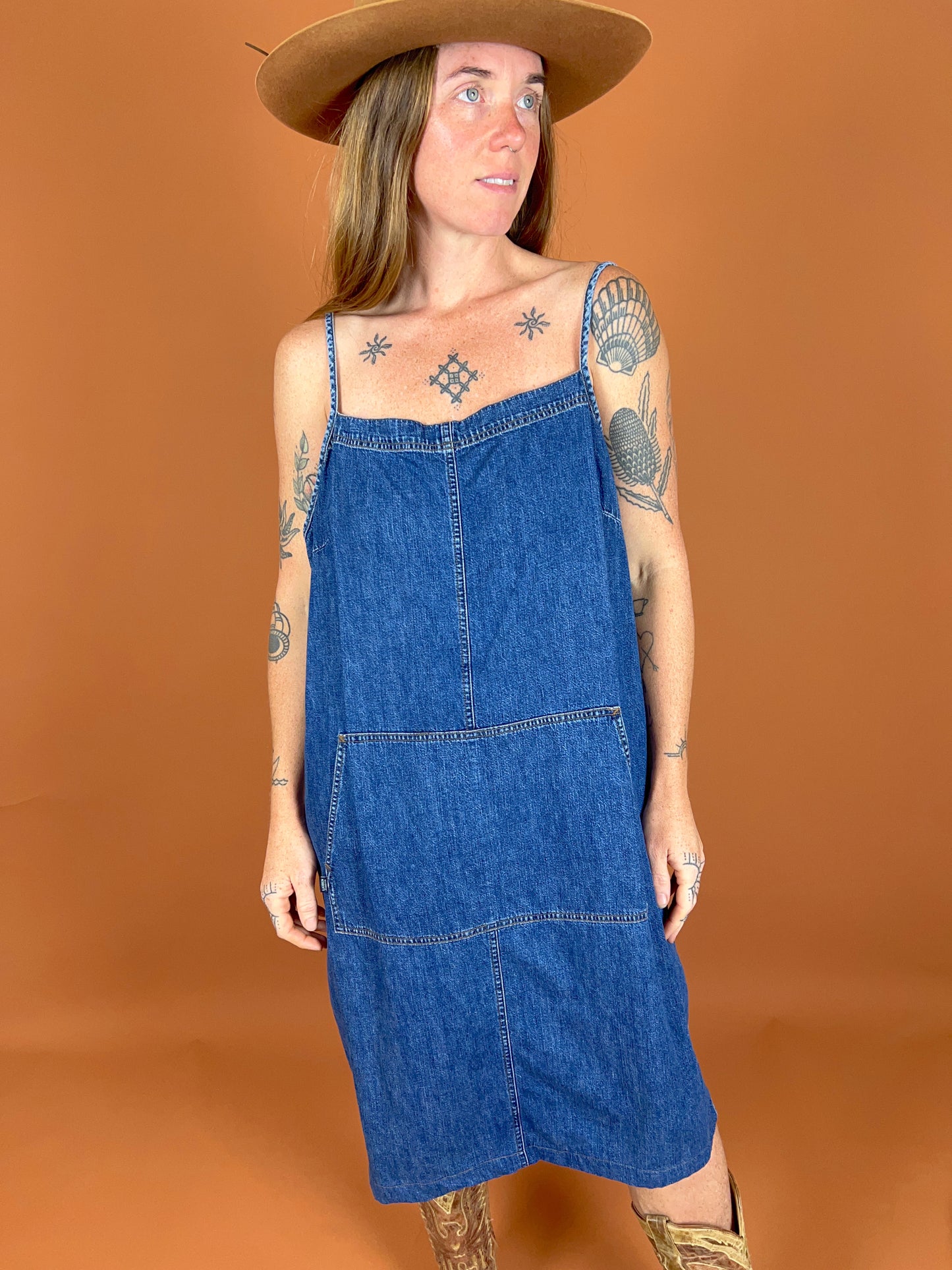 VINTAGE 90's Denim Midi Dress 14