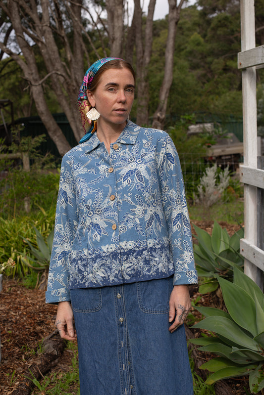 VTG 80's Two Tone Linen Rayon Embellished Lightweight Jacket 8-10