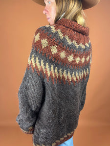 VTG 60's/70's Scandinavian Hand Made Knit Wool Jumper 12-14