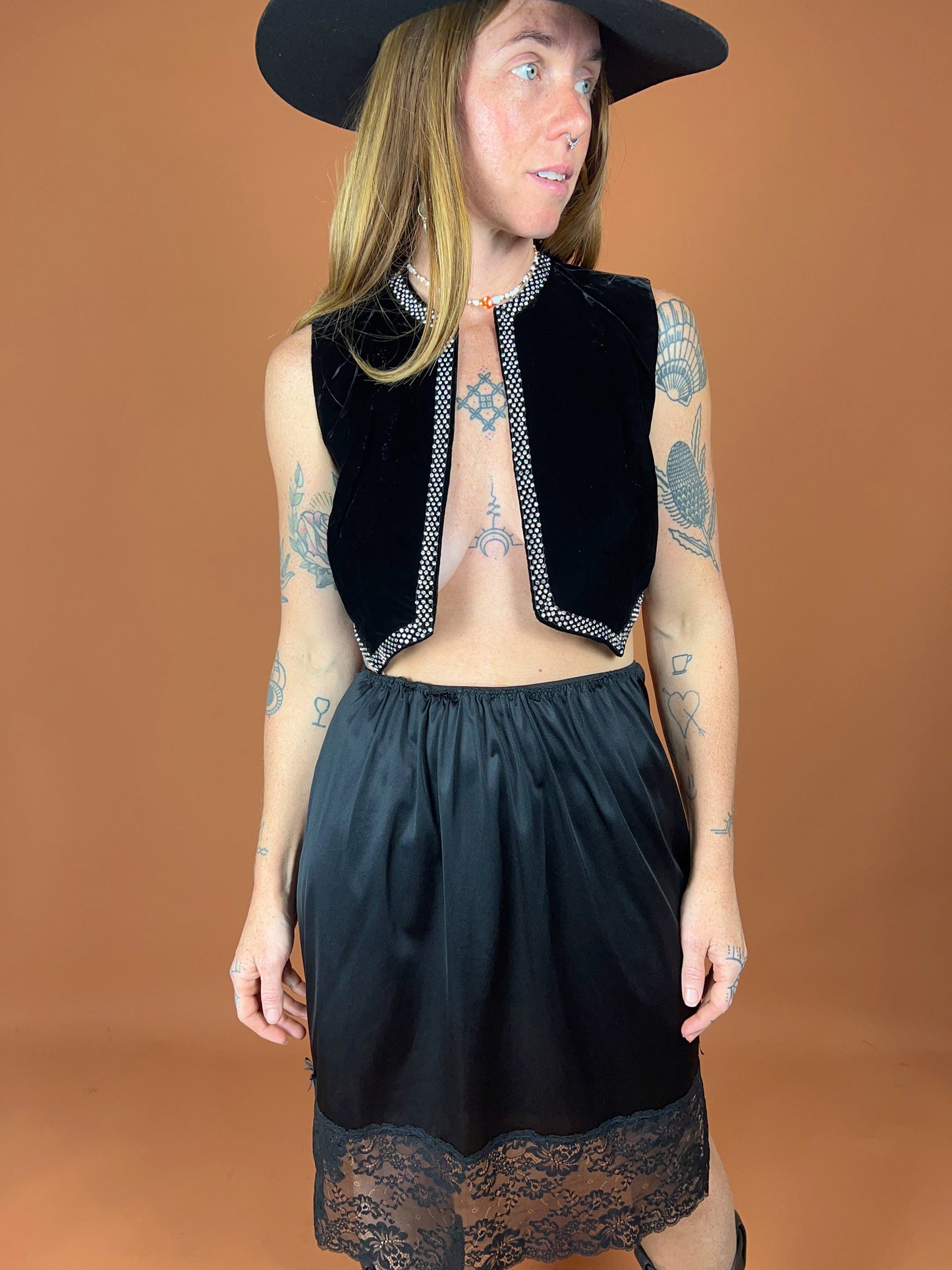 VTG 70's Black Slip Skirt 10-12