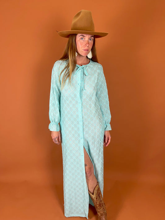 VINTAGE 70's Lace Robe Maxi Dress 8-10