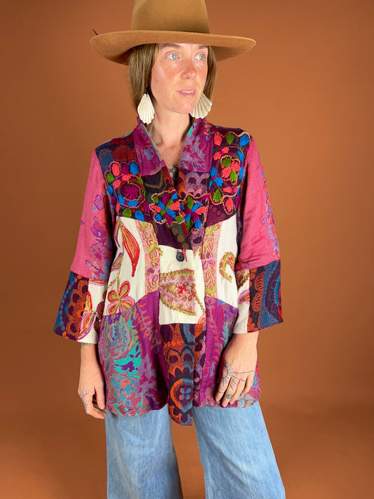 VINTAGE 80's Patchwork Floral Embroidered Jacket 12
