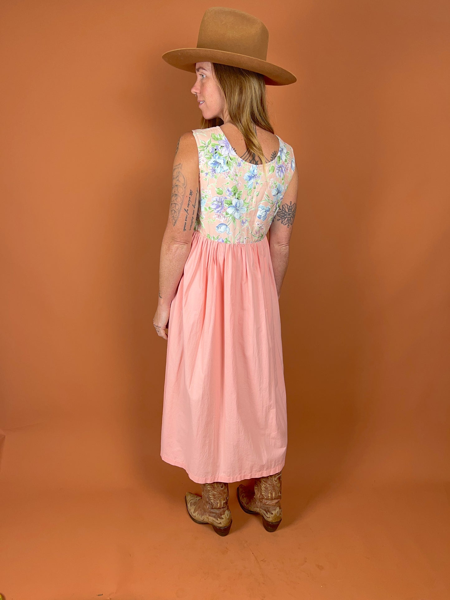 VTG 70's/80's Cotton Floral Midi Dress 12