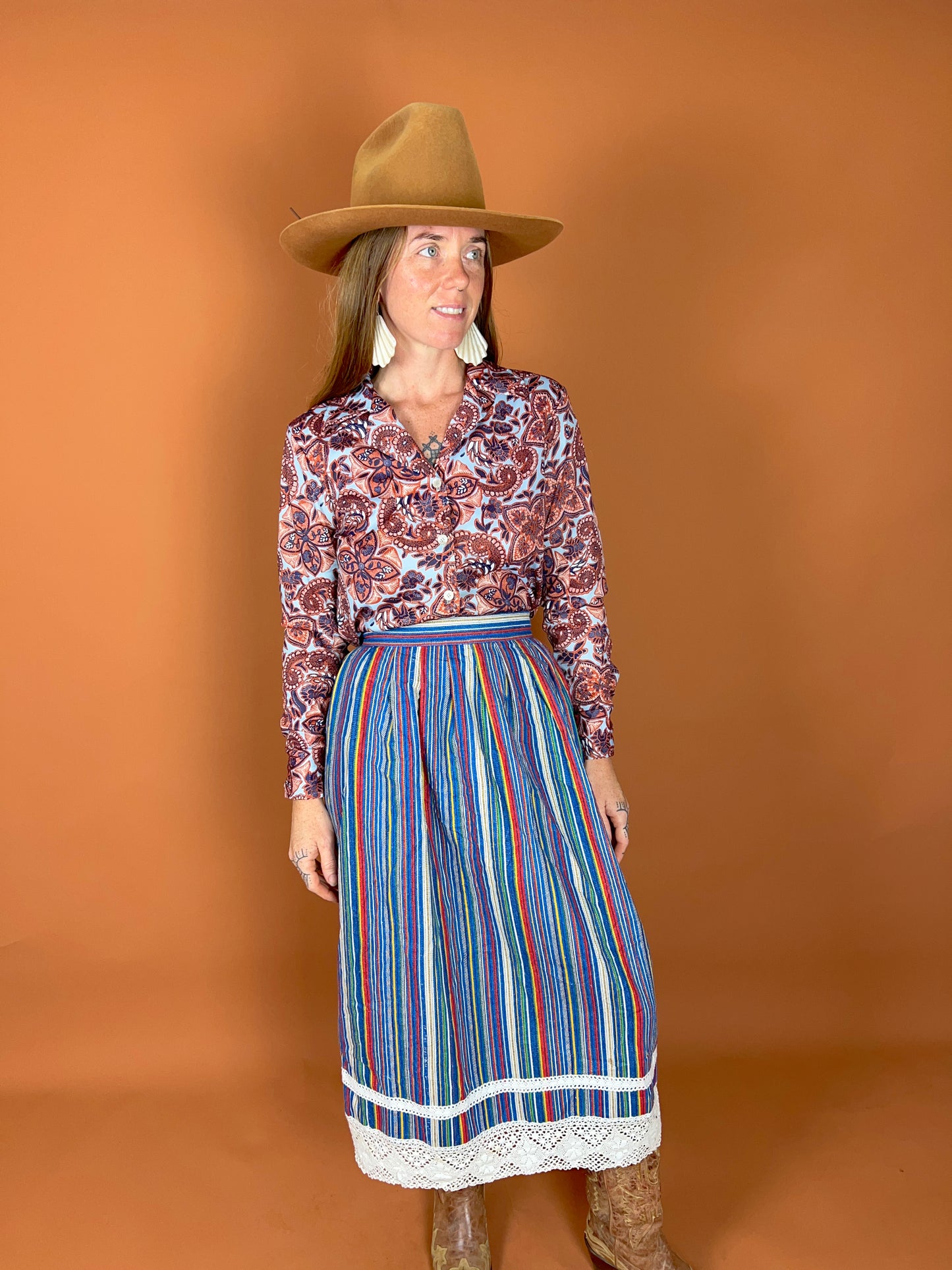 VINTAGE 70's Cotton Lace Skirt 6