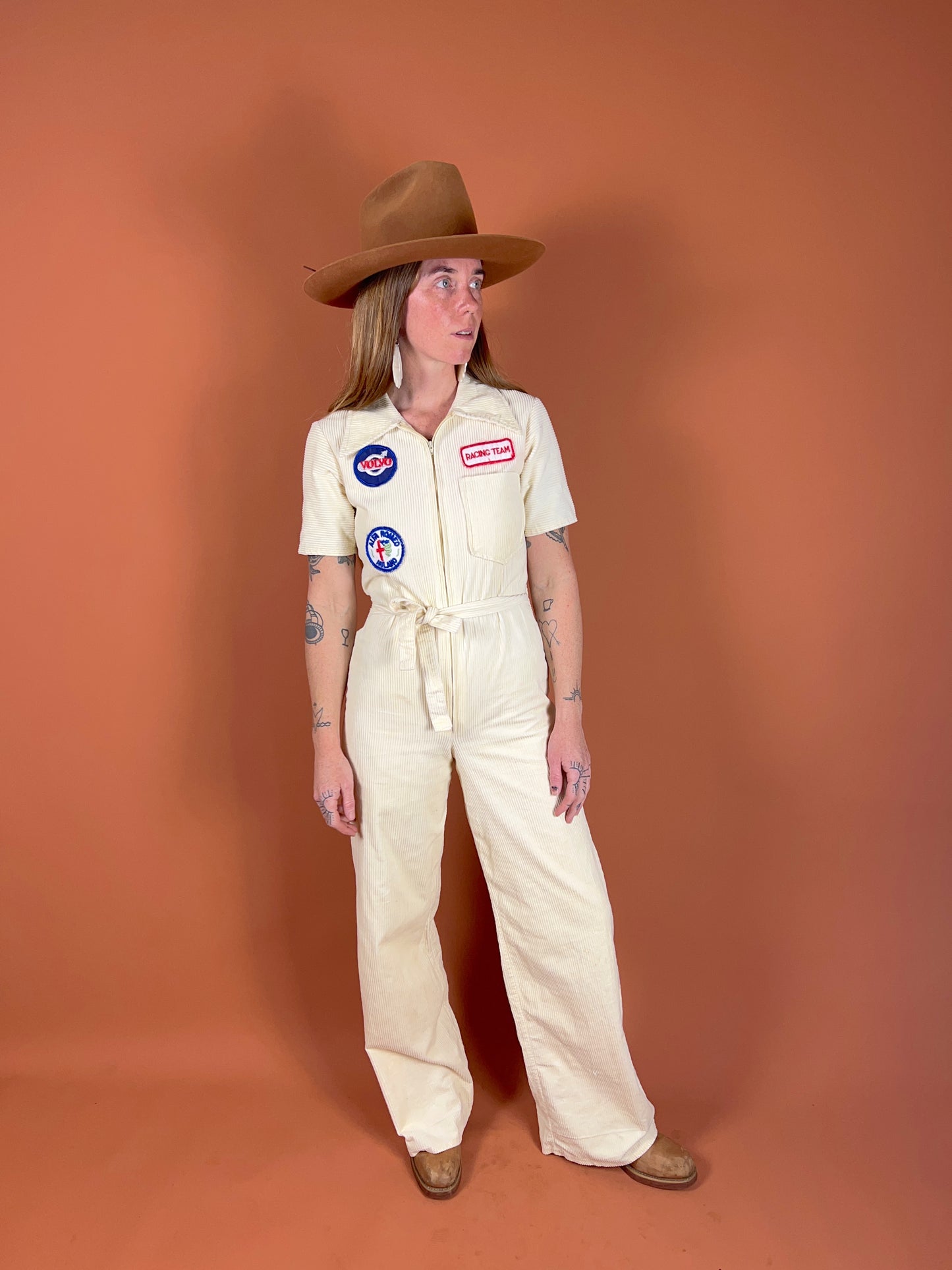 VINTAGE 70's Mobil Cream Cord Cotton Coveralls 6-8