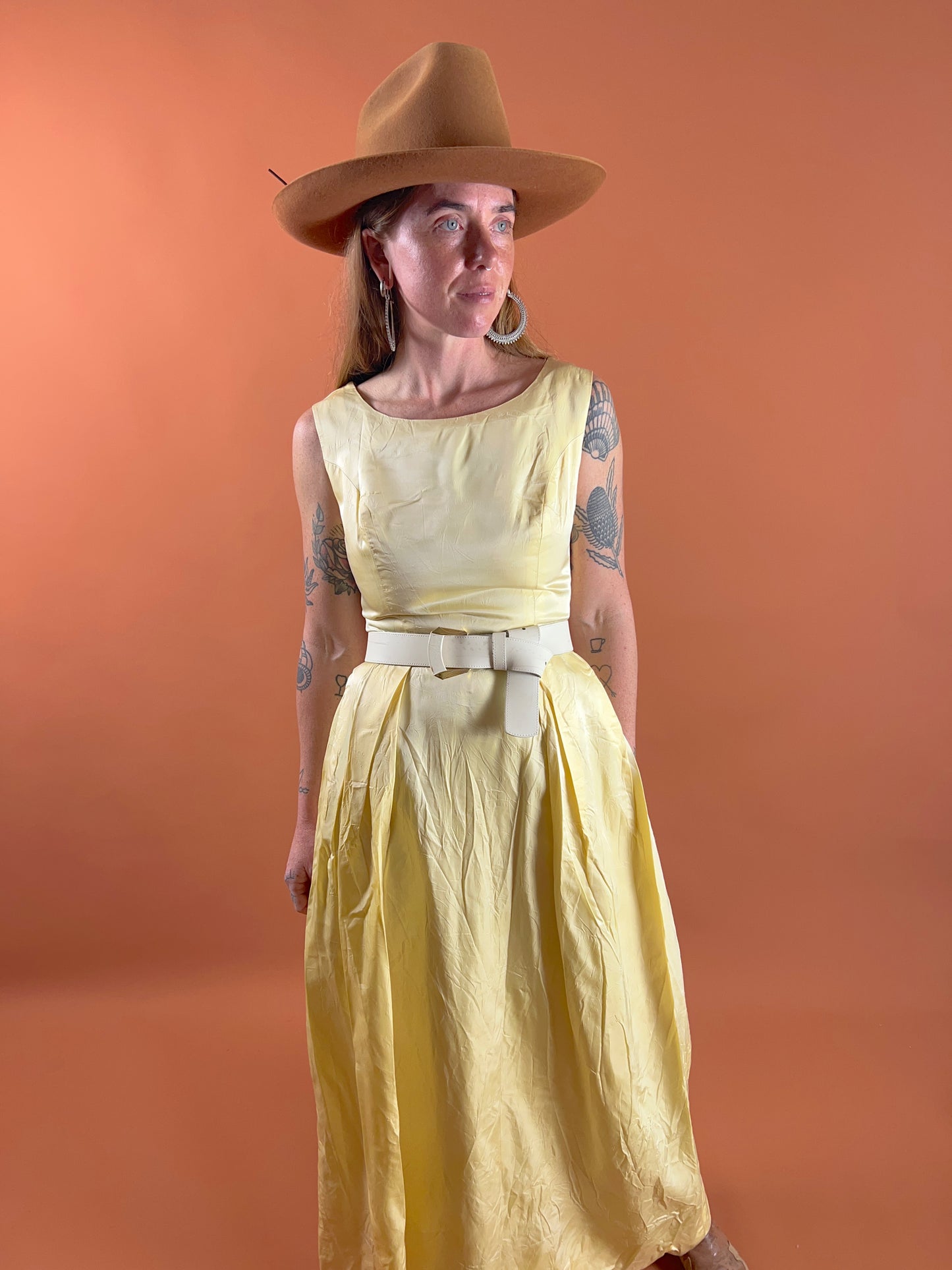 VINTAGE 60's Banana Yellow Silk Maxi Dress 8