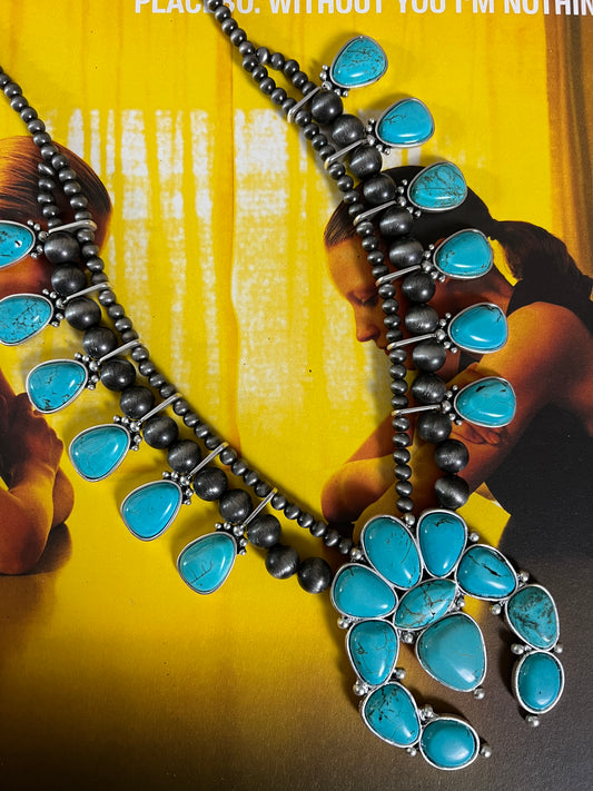 ISAC Handmade Squash Blossom Turquoise Necklace