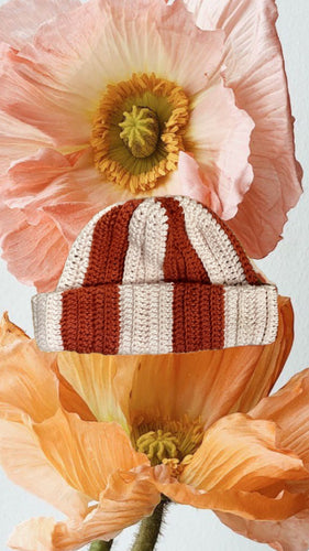 COFFEE MONEY Red Stripe Cotton Crochet Beanie