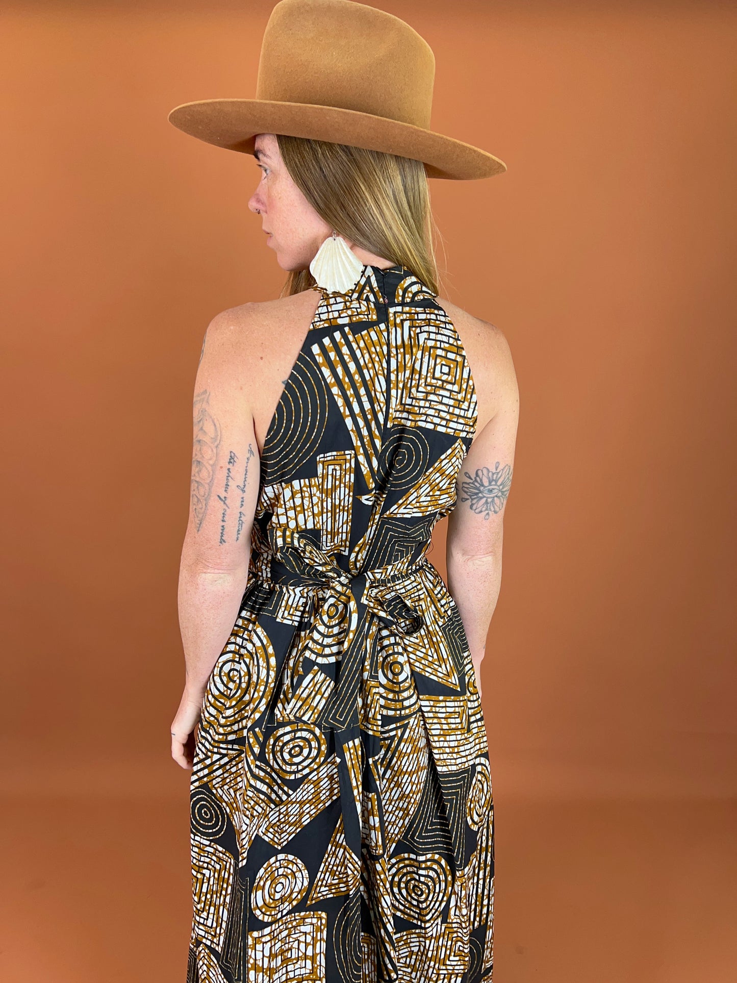 VINTAGE 80's High Neck Cotton Maxi Dress 10-12