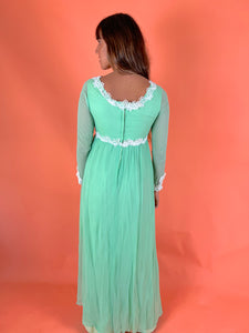 VTG 70's Chiffon & Lace Dress 6