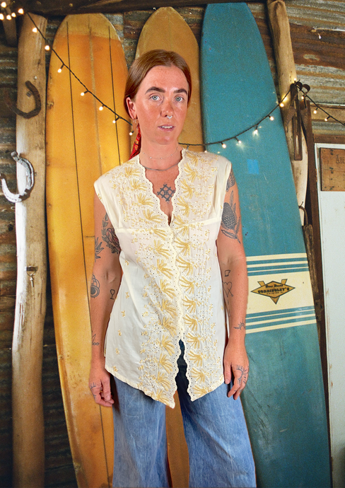 VTG 80's/90's Cotton Anglaise Beaded Blouse/Shirt 12