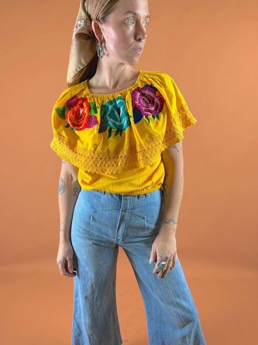 VTG 80's Mexican Embroidered Blouse 12-14