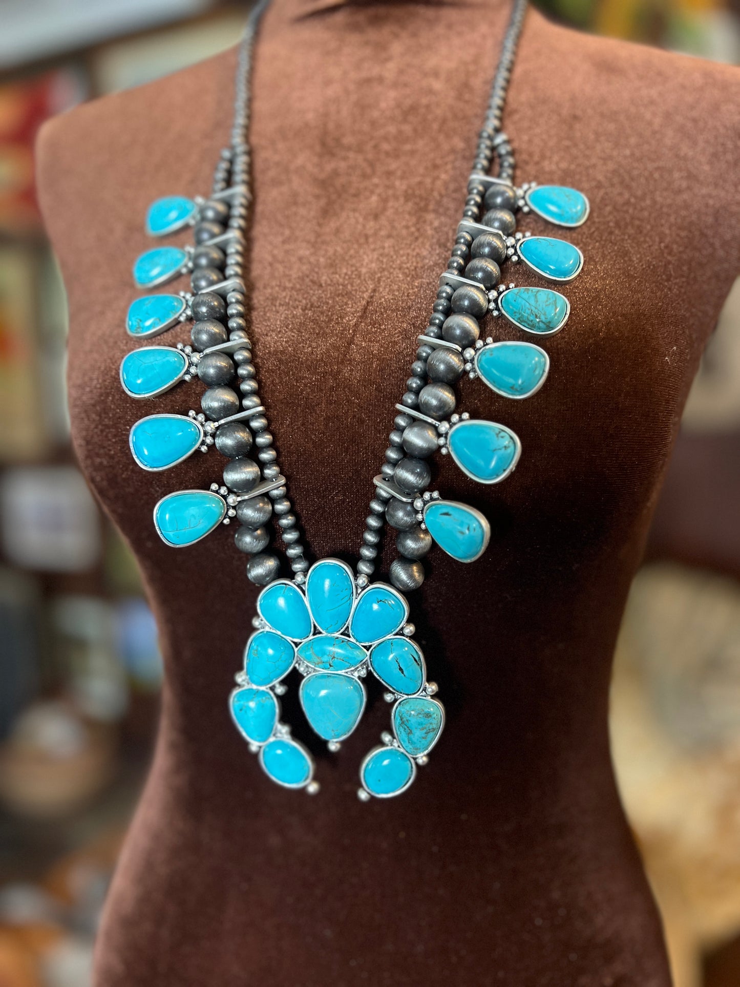 ISAC Handmade Squash Blossom Turquoise Necklace