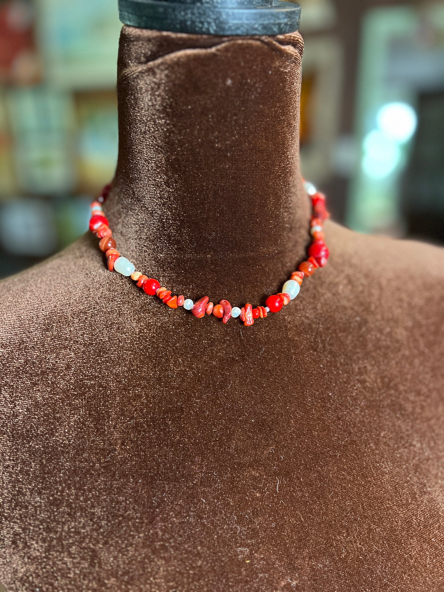 Moon Rae Necklace Red Coral Pearl Necklace