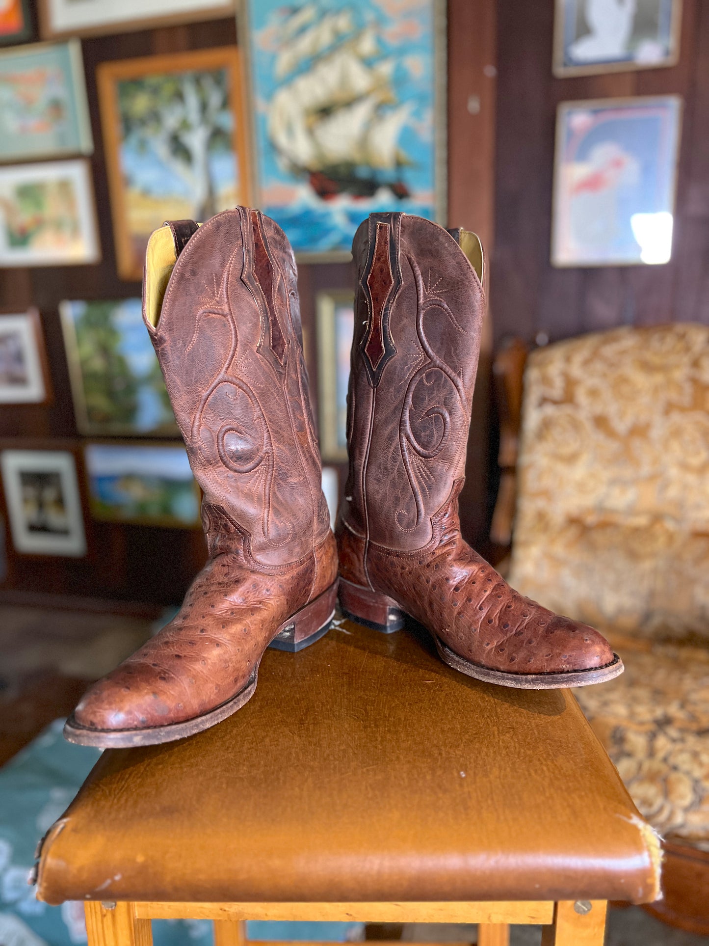 VINTAGE 90's Leather Cowboy Boots 9/39.5