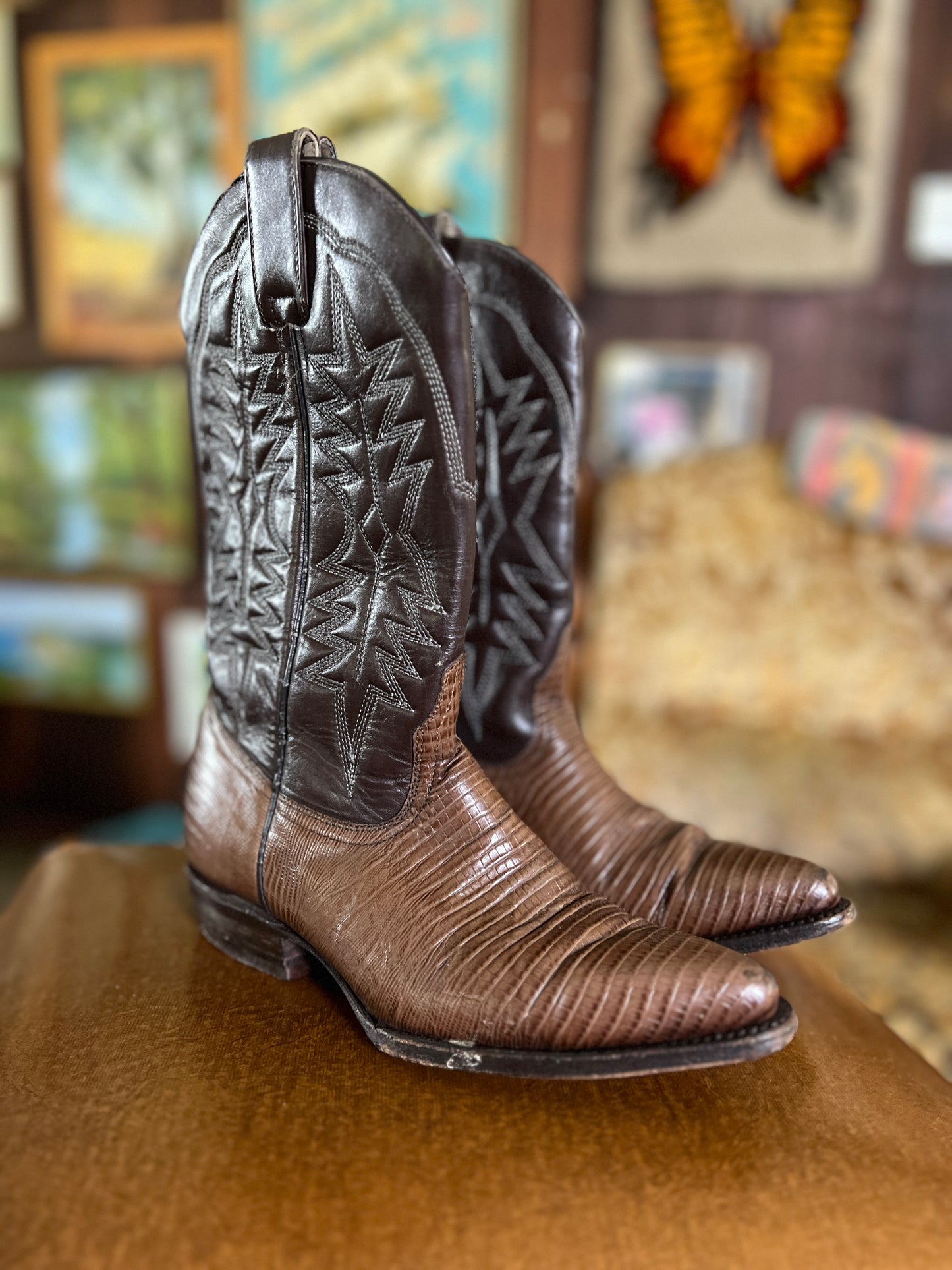 VINTAGE 70's Two Tone Leather Cowboy Boots 36.5/6