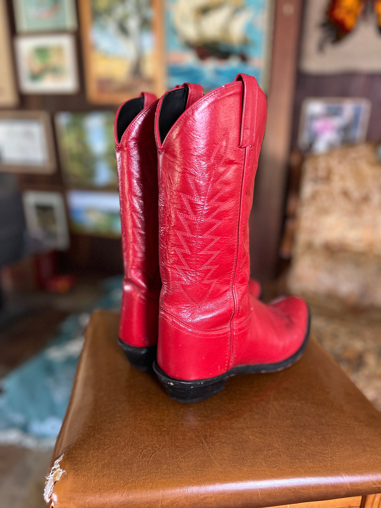 VINTAGE 80's Red Leather Cowboy Boots 9.5-10/40-40.5