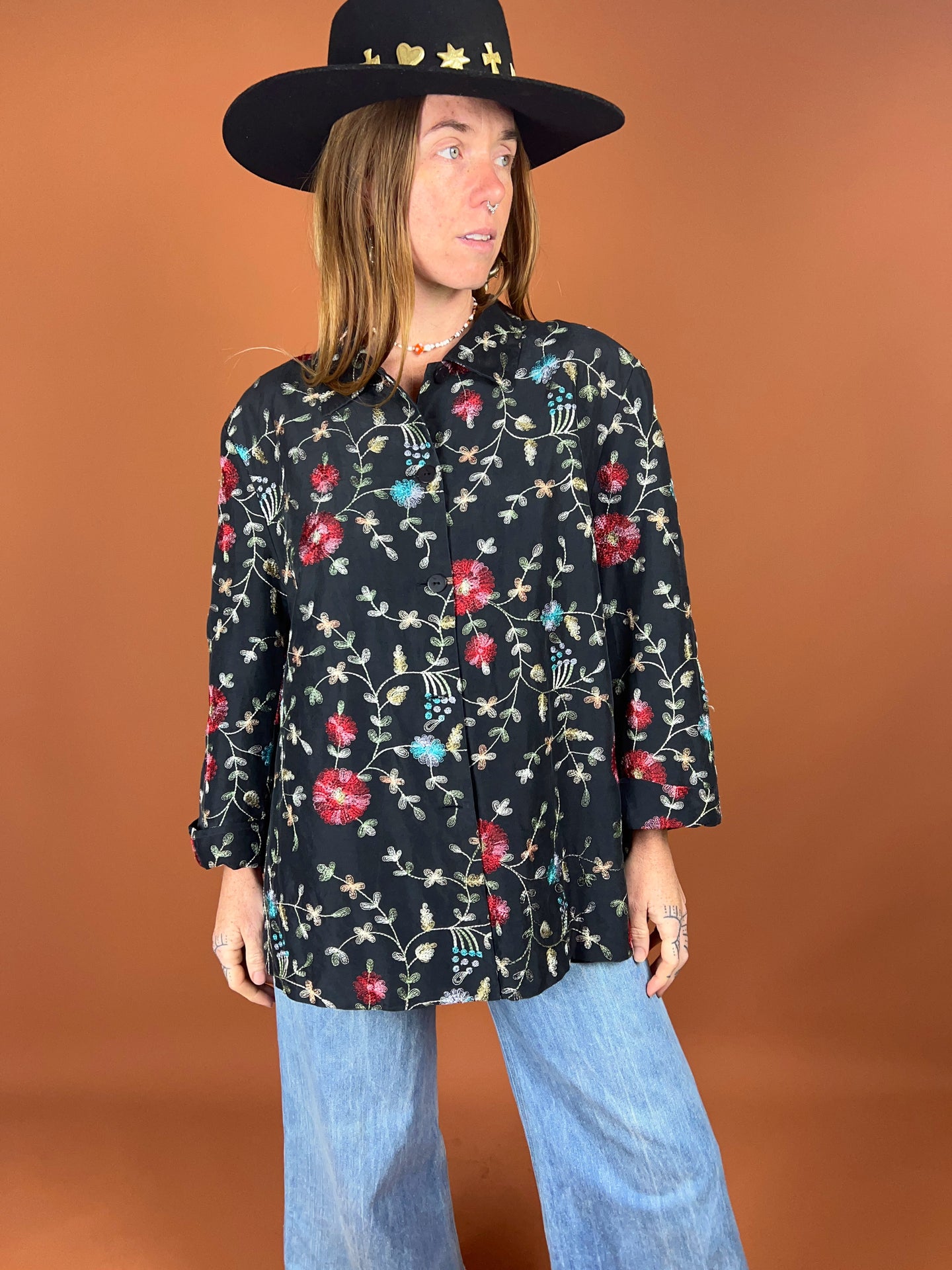 VTG 70's/80's Black & Floral Embroidered Jacket 16