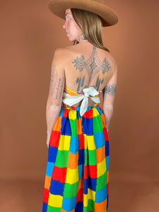 VTG 60's/70's Bright Square Printed Cotton Maxi Skirt 12-14