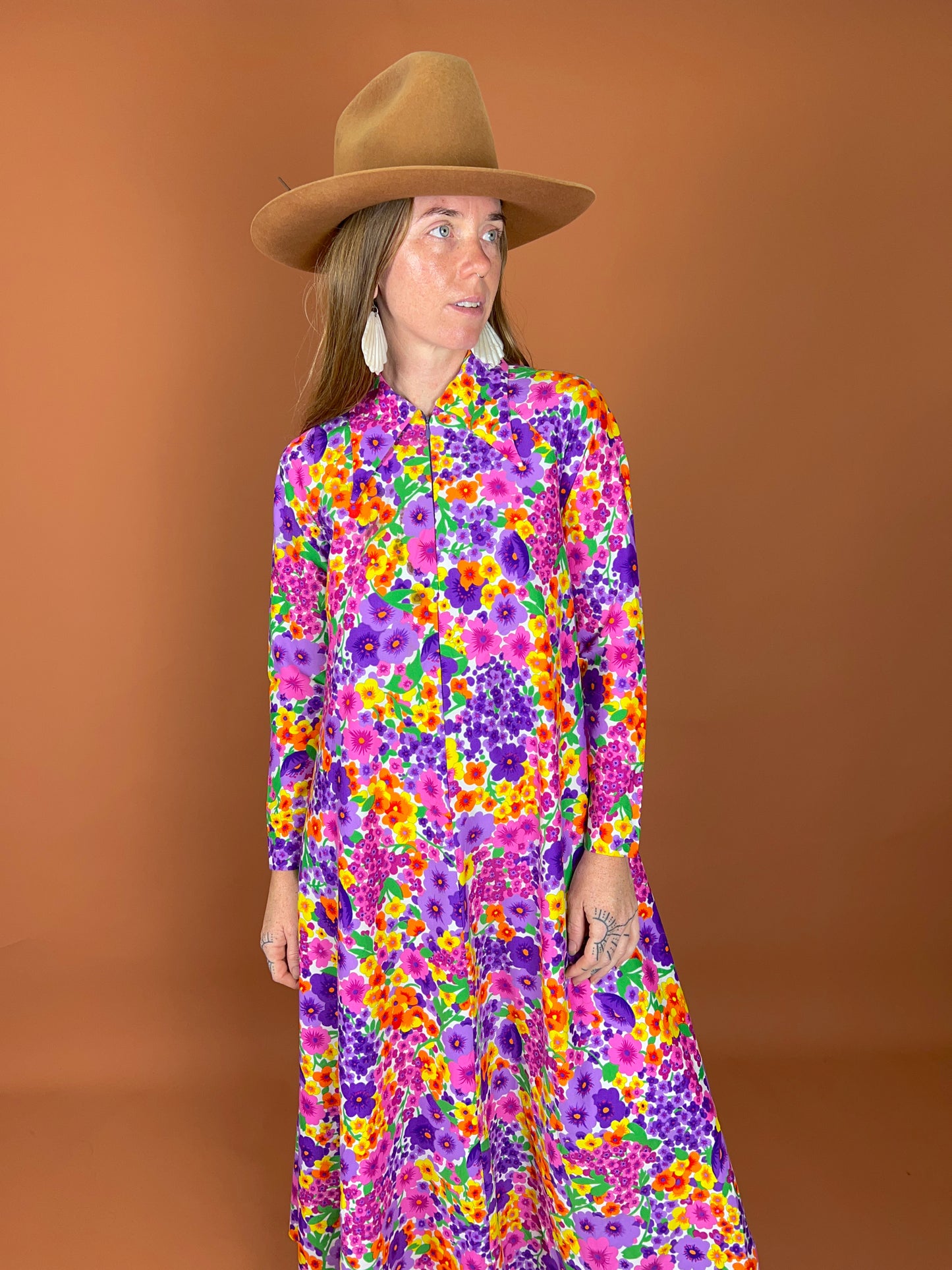 VINTAGE 60's Floral Maxi Dress 10-12