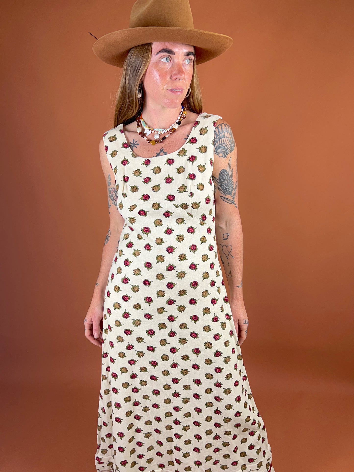 VINTAGE 60’s Handmade Cotton Linen Floral Maxi Dress 10