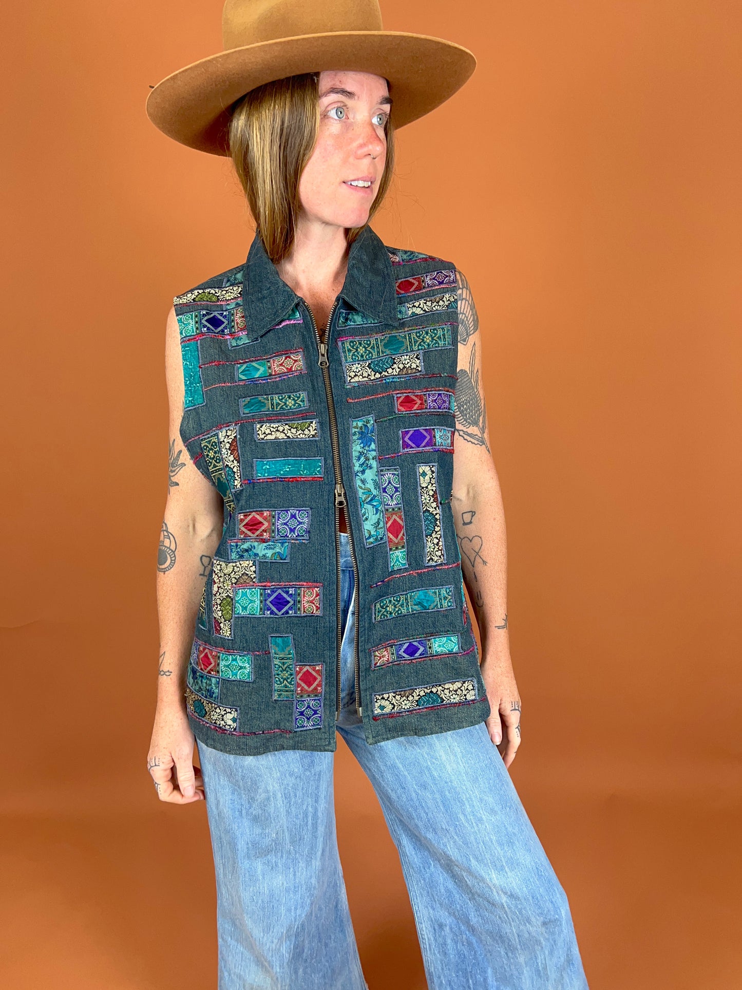 VINTAGE 80s Denim Patchwork Vest 16