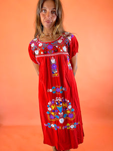 VTG 70's Oaxacan Embroidered Dress 10-12
