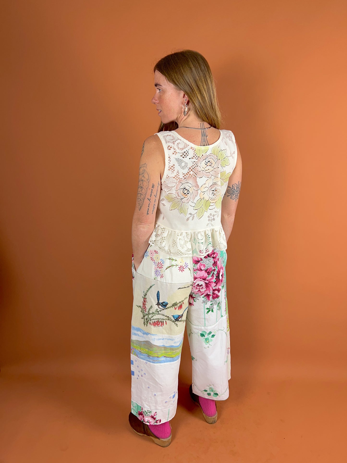 SECOND LOVE SLOW FASHION Vintage tablecloth & Tea Towel Patchwork Pants 8-14