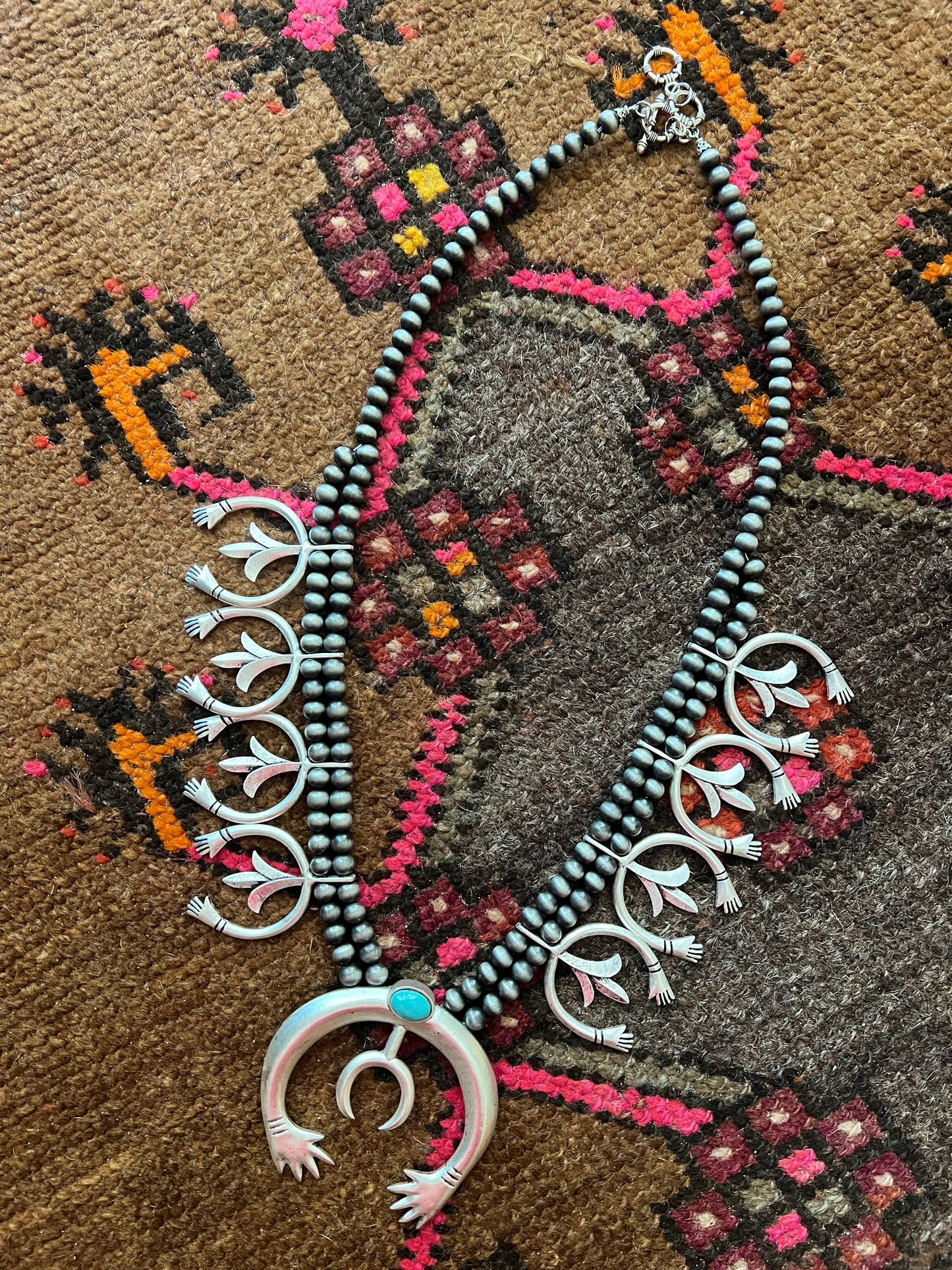 ISAC Handmade Squash Blossom Turquoise Necklace