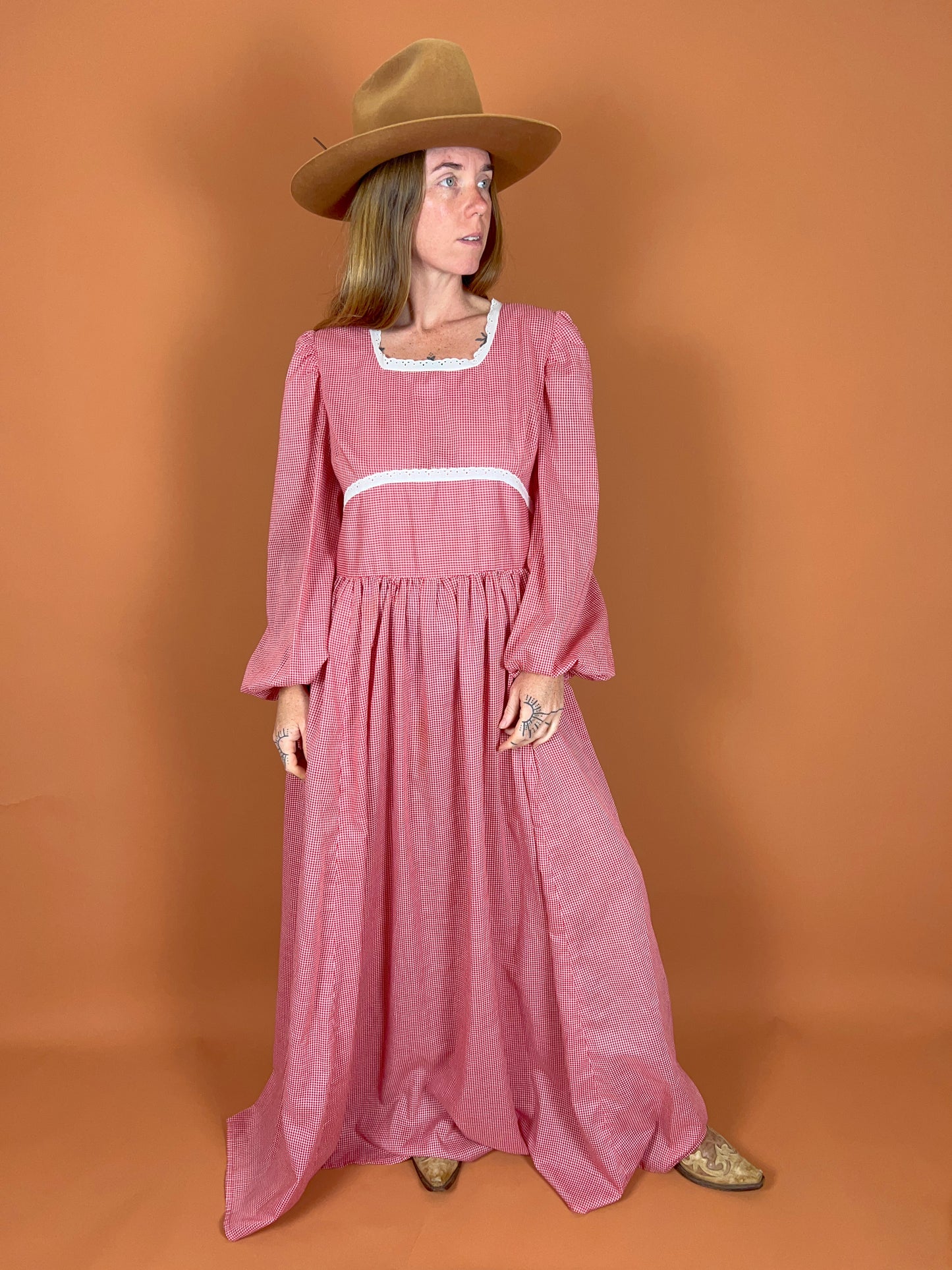 VINTAGE 60's Gingham Maxi Dress 12-14