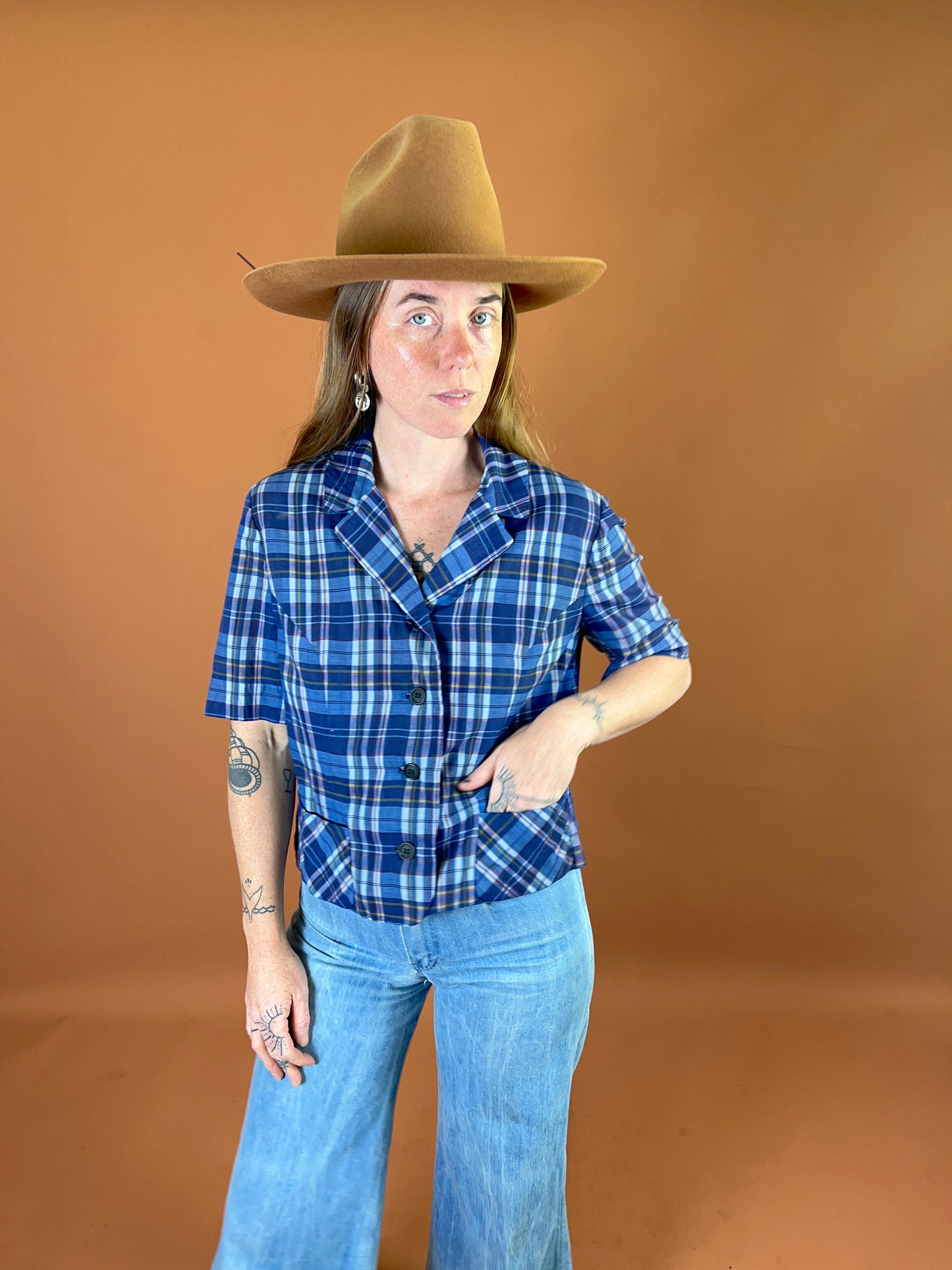 VINTAGE 60's Cotton Plaid Shirt 10-12