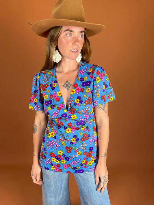 VINTAGE 60's Floral Top 10-12