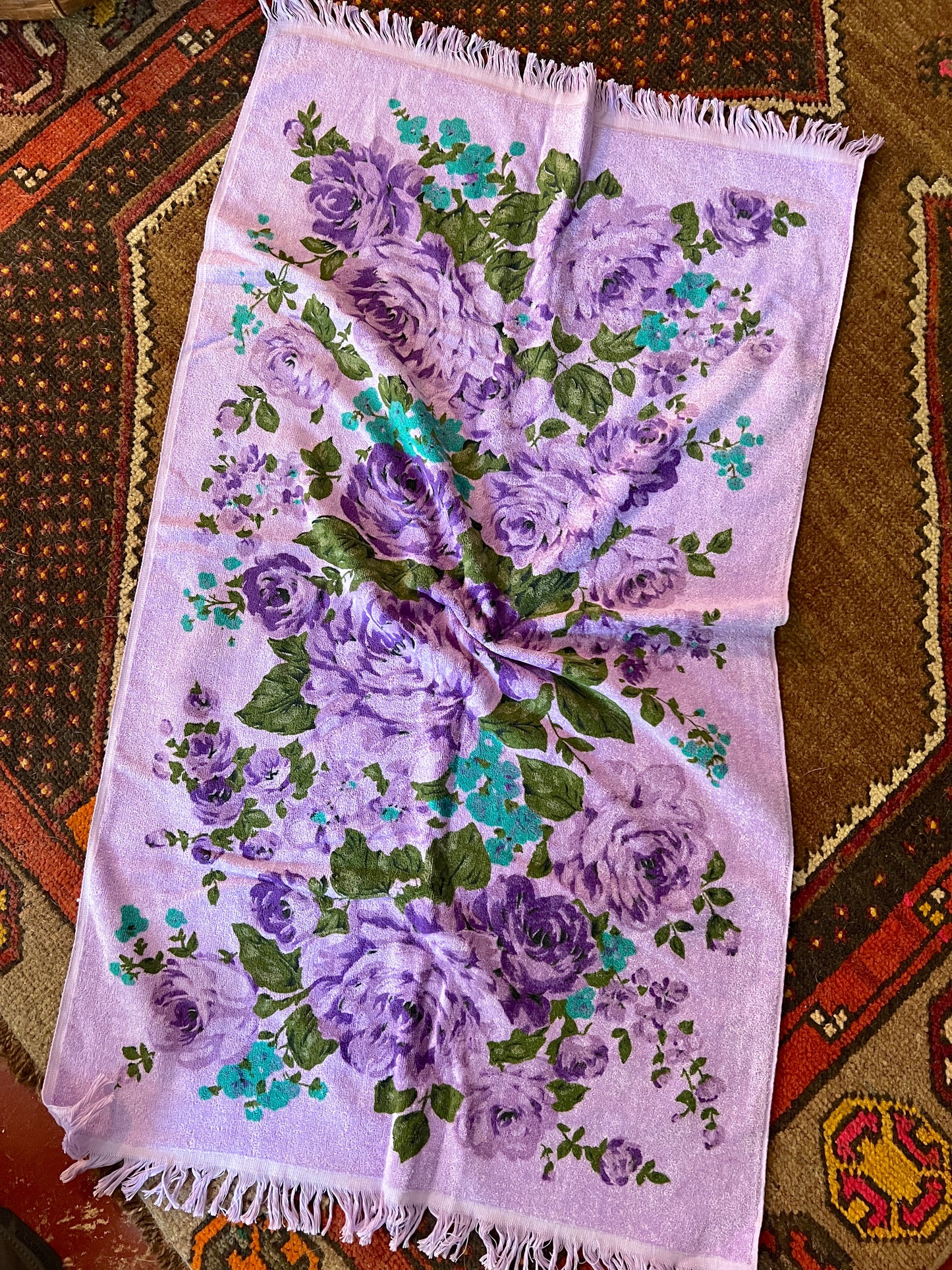 VINTAGE 60's Floral Purple Towel