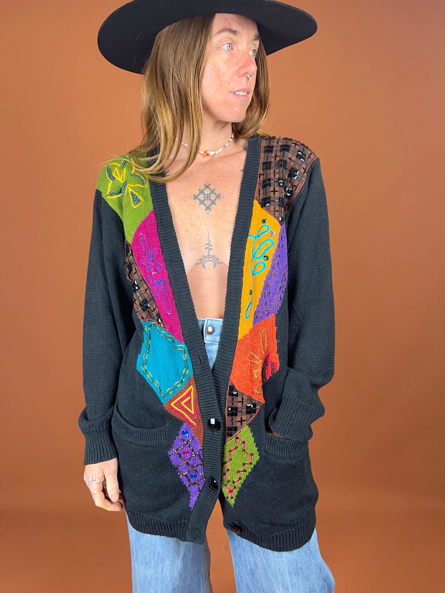 VTG 80's Knit, Beaded & Applique Cardigan 12